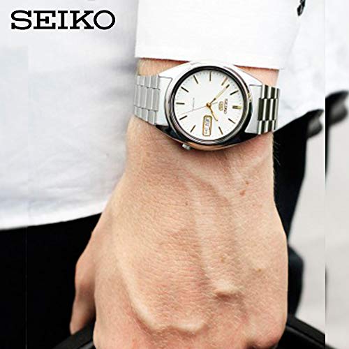 SEIKO Men's SNXG47 5 Automatic White Dial Stainless Steel Watch