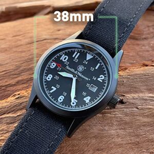 Smith & Wesson Men's Military Watch, 3 Interchangeable Canvas Straps, 3 ATM Water Resistant, Date Display, Scratch Resistant Glass, Suitable for Outdoor Activities, Swimming, 38 mm, Father's Day Gift