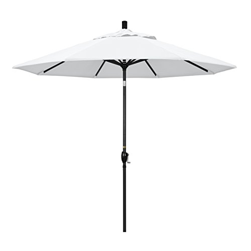 California Umbrella GSPT908302-F04 9' Round Aluminum Market, Crank Lift, Push Button Tilt, Black Pole, White Olefin Patio Umbrella, 9-Feet