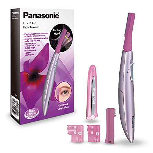 Panasonic Women’s Facial Hair Remover and Eyebrow Trimmer with Pivoting Head, Includes 2 Gentle Blades for Brow and Face and 2 Eyebrow Trim Attachments, Battery-Operated – ES2113PC