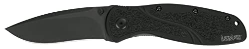 Kershaw Blur Black (1670BLK) Everyday Carry Pocketknife, 3.4 inch Stainless Steel Drop Point Blade, Cerakote Blade Finish, SpeedSafe Opening, Reversible Pocketclip; 3.9 OZ