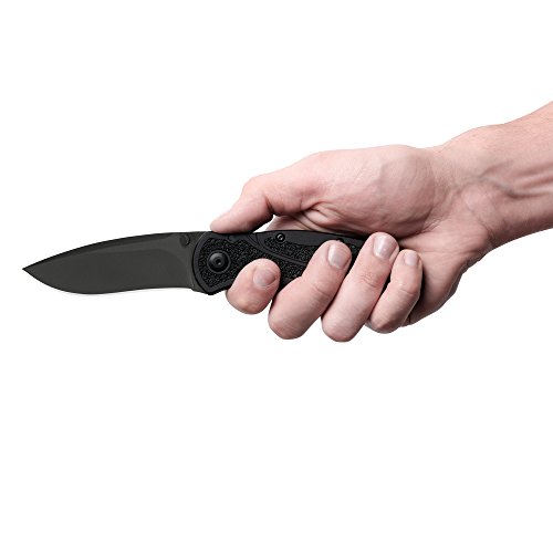 Kershaw Blur Black (1670BLK) Everyday Carry Pocketknife, 3.4 inch Stainless Steel Drop Point Blade, Cerakote Blade Finish, SpeedSafe Opening, Reversible Pocketclip; 3.9 OZ