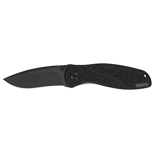 Kershaw Blur Black (1670BLK) Everyday Carry Pocketknife, 3.4 inch Stainless Steel Drop Point Blade, Cerakote Blade Finish, SpeedSafe Opening, Reversible Pocketclip; 3.9 OZ