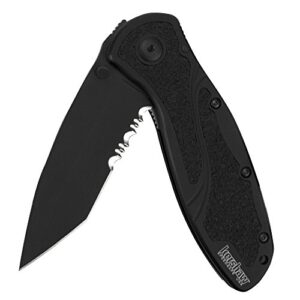 kershaw blur tanto black pocketknife, 3.4" sandvik 14c28n stainless steel recurved blade, assisted thumb-stud opening edc