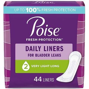 poise daily incontinence panty liners, 2 drop very light absorbency, long, 44 count of pantiliners, packaging may vary