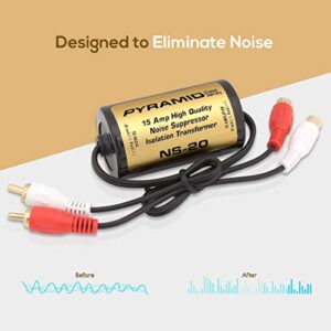 Pyramid 200W 15A RCA Noise Suppressor - Designed for Audio Signals & to Eliminate Noise, Isolation Transformer, Used w/ Amplifier or EQ, Install w/ RCA Jacks & Unique Noise Detection Circuit NS20