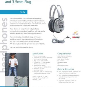 HamiltonBuhl SC-7V SchoolMate Deluxe Stereo Headphone with 3.5 mm Plug and Volume Control, Leatherette Cushions, Replaceable, Heavy-duty, Write-on, Reclosable Bag, Volume Control On Ear Cup