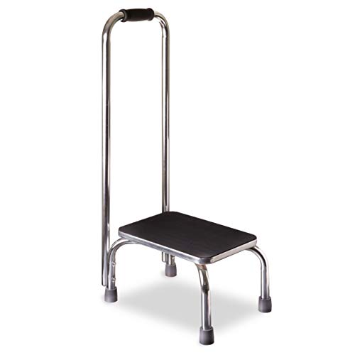 DMI Step Stool with Handle and Non Skid Rubber Platform, Lightweight and Sturdy Stool for Seniors, Adults and Children, Holds up to 300 Pounds with 9.5 Inch Step Up, 17.3"D x 12.3"W x 34"H, Chrome