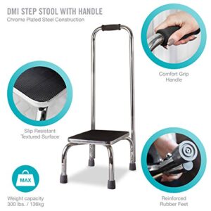 DMI Step Stool with Handle and Non Skid Rubber Platform, Lightweight and Sturdy Stool for Seniors, Adults and Children, Holds up to 300 Pounds with 9.5 Inch Step Up, 17.3"D x 12.3"W x 34"H, Chrome