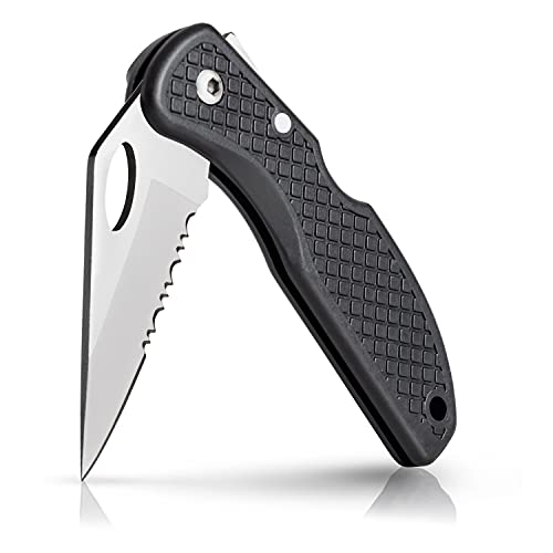 Maxam Falcon VII Lockback 7 (Open) Inch Pocket Knife - Stainless Steel Serrated Blade, Textured No-Slip Handle, Carry Clip