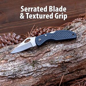 Maxam Falcon VII Lockback 7 (Open) Inch Pocket Knife - Stainless Steel Serrated Blade, Textured No-Slip Handle, Carry Clip