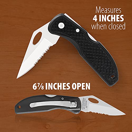 Maxam Falcon VII Lockback 7 (Open) Inch Pocket Knife - Stainless Steel Serrated Blade, Textured No-Slip Handle, Carry Clip