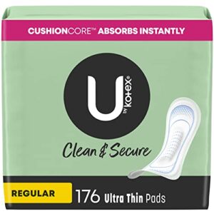 u by kotex clean & secure ultra thin pads, regular absorbency, 176 count (4 packs of 44) (packaging may vary)