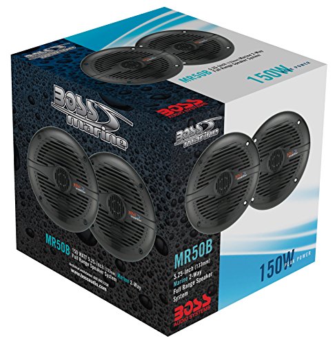 BOSS Audio Systems MR50B 5.25 inch Marine Stereo Boat Speakers - 150 Watts (pair), 2 Way, Full Range Audio, Tweeters, Coaxial, Weatherproof, Sold in Pairs