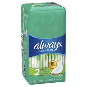 Always Ultra Thin Size 2 Super Pads With Wings Unscented, 32 Count (Pack of 1)