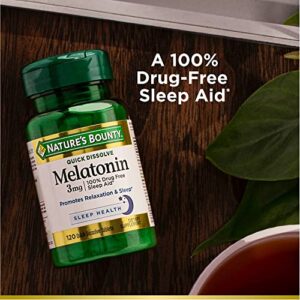 Nature’s Bounty Melatonin 3mg, 100% Drug Free Sleep Aids for Adults, Supports Relaxation and Sleep, Dietary Supplement, 240 Count