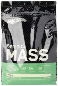 optimum nutrition serious mass weight gainer protein powder vitamin c zinc and vitamin d for immune support vanilla 12 pound (packaging may vary)
