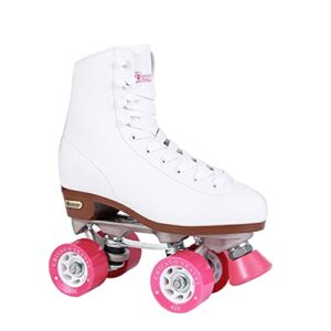 chicago women's and girl's classic roller skates - premium white quad rink skates - size 6