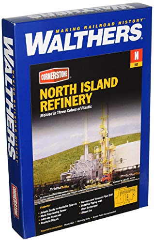 Walthers Cornerstone N Scale Model North Island Oil Refinery Kit, 8-1/16 x 5" 20.5 x 12.7cm, (933-3219)