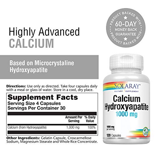 Solaray Calcium Hydroxyapatite 1000mg | Highly Advanced Calcium Supplement to Help Support Healthy Bones & Teeth, Nerve & Muscle Function | 120 Caps