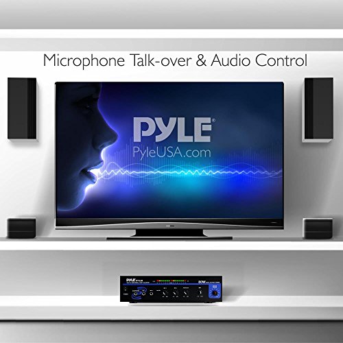 Pyle Home Compact Public Address Mono Amplifier - Professional 50W Mini Home Power Audio Sound PA Speaker Receiver System w/ RCA, Headphone, 2 Microphone Inputs, Independent Volume Control - PT110