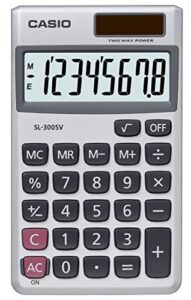 casio calculator handheld battery solar-power 8 digit 3 key memory wallet 70x117x8mm ref sl300sv