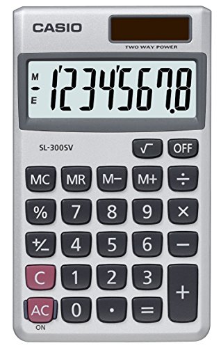 Casio Calculator Handheld Battery Solar-Power 8 Digit 3 Key Memory Wallet 70x117x8mm Ref SL300SV