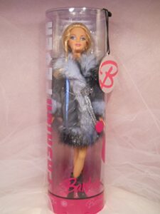 barbie fashion fever doll blue-gray fur collar coat