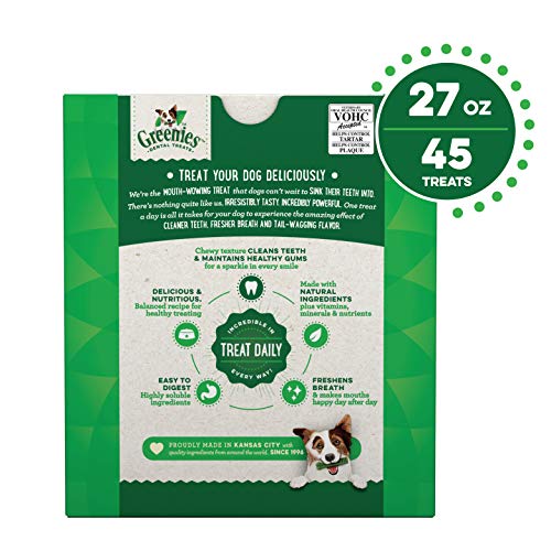 GREENIES Original Petite Natural Dog Dental Care Chews Oral Health Dog Treats, 27 oz. Pack (45 Treats)