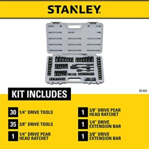 STANLEY Mechanics Tool Set, SAE, 1/4 in. & 3/8 in Drive, 69 Piece, Black Chrome (92-824)