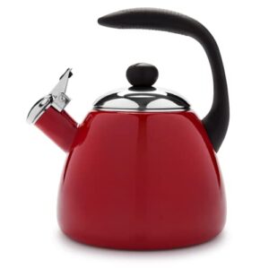 farberware bella water kettle, whistling tea pot, works for all stovetops, porcelain enamel on carbon steel, bpa-free, rust-proof, stay cool handle, 2.5qt (10 cups) capacity (garnet)