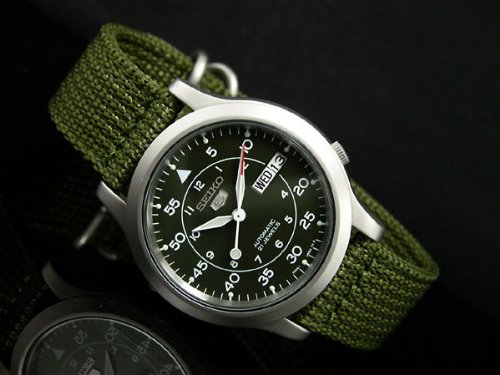 Men's SNK805 SEIKO 5 Automatic Stainless Steel Watch with Green Canvas
