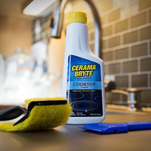 Cerama Bryte Combo Kit POW-R Grip, Scraper, Pad & Removes Tough Stains Cooktop and Stove Top Cleaner for Glass - Ceramic Surfaces, 10 Ounces, 4 Piece