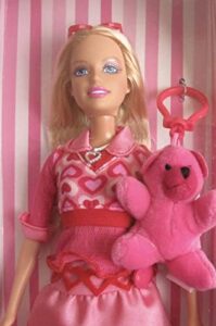 barbie i love valentine's doll w plush bear on key-chain & child size heart shape "jewel" ring for you (2007)