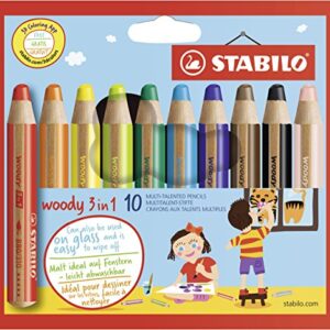 STABILO 880/10 Woody 3-in-1 Multi-Talented Pencil - Assorted Colours, Wallet of 10