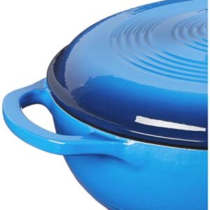 Lodge 3 Quart Enameled Cast Iron Dutch Oven with Lid – Dual Handles – Oven Safe up to 500° F or on Stovetop - Use to Marinate, Cook, Bake, Refrigerate and Serve – Caribbean Blue