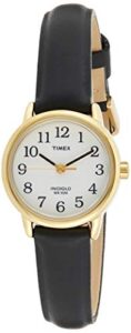 timex women's t20433 "easy reader" gold-tone and black leather watch