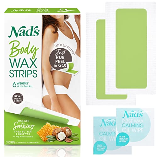 Nad's Body Wax Strips Hair Removal For Women At Home plus 4 Calming Oil Wipes, 24 Count