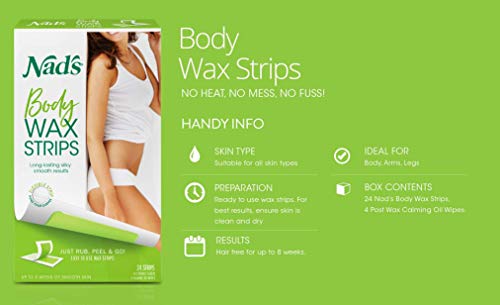 Nad's Body Wax Strips Hair Removal For Women At Home plus 4 Calming Oil Wipes, 24 Count