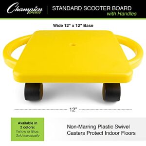 Champion Sports Scooter Board with Handles, Set of 6, Wide 12 x 12 Base - Multi-Colored, Fun Sports Scooters with Non-Marring Plastic Casters for Children - Premium Kids Outdoor Activities and Toys