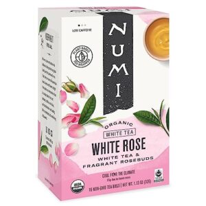 numi organic white rose tea, 16 tea bags, white tea & fragrant rosebuds, low caffeine (packaging may vary)