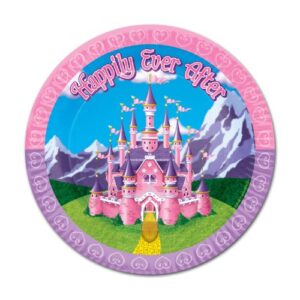 beistle princess castle round paper plates, 7", pink