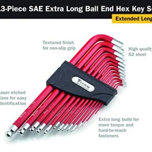 Titan 12713 Extra-Long Arm Ball Tip SAE Hex Key Set, 13 Piece , Red