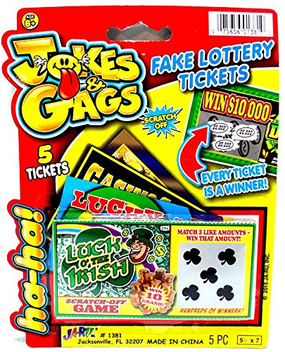 JA-RU Fake Lottery Ticket Scratch Tickets (5 Tickets / 1 Pack) Pranking Toys for Friend and Family Scratcher Jokes and Gag Winning Tickets Surprise. 1381-1A