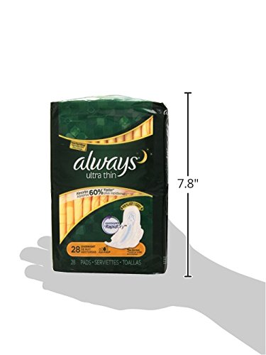 Always Ultra Thin Feminine Pads for Women with Wings, Size 4, Overnight Absorbency, Unscented, 28 Count (Pack of 1)