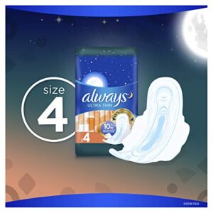 Always Ultra Thin Feminine Pads for Women with Wings, Size 4, Overnight Absorbency, Unscented, 28 Count (Pack of 1)