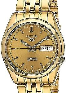 SEIKO Men's SNK366K 5 Automatic Gold Dial Gold-Tone Stainless Steel Watch