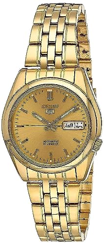 SEIKO Men's SNK366K 5 Automatic Gold Dial Gold-Tone Stainless Steel Watch