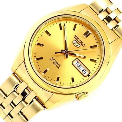 SEIKO Men's SNK366K 5 Automatic Gold Dial Gold-Tone Stainless Steel Watch