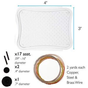 The Beadsmith, Wig Jig, Wig-A-Ma-Jig Beginner kit, Includes 3 x 4 inch Clear Plastic jig, Includes Plastic pegs and 2 Yards of Copper, Silver and Gold Craft Wire